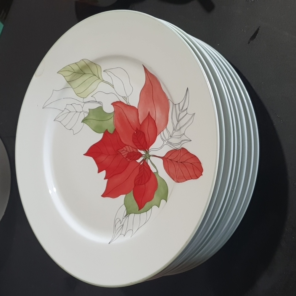 COPY - Vintage Christmas poinsettia watercolor dinner plate set of 4 (8 availab…
